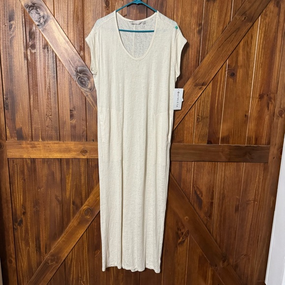 New Athleta Martinique Maxi Soft Drapey Pockets Dress Asiago White M $108 NWT - Picture 2 of 11
